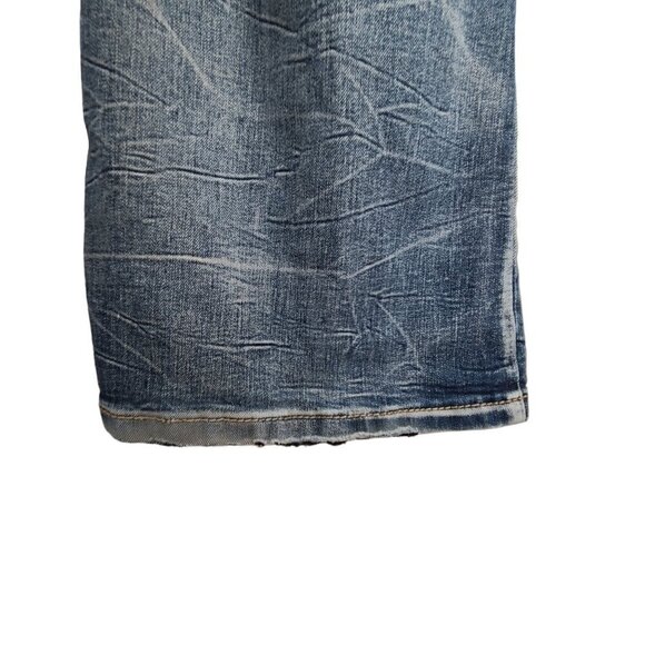 Arya Jeans Embroidered Flap Pockets 90s Y2K Flared Stretch Mid Rise Denim 35X32 - Picture 11 of 12